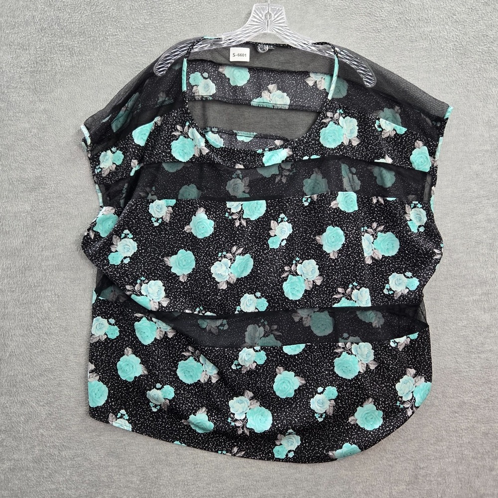 Torrid Women Top 3x Black Floral Chiffon Sheer Blouse Sleeveless Round Neck